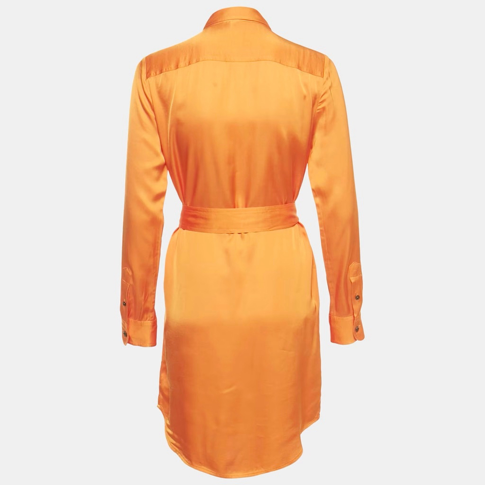 Ralph Lauren Orange Satin Shirt Dress Belted 22W - Picture 4 of 11